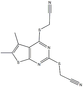 ({2-[(cyanomethyl)sulfanyl]-5,6-dimethylthieno[2,3-d]pyrimidin-4-yl}sulfanyl)acetonitrile Struktur