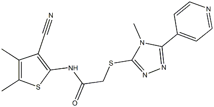 N-(3-cyano-4,5-dimethyl-2-thienyl)-2-{[4-methyl-5-(4-pyridinyl)-4H-1,2,4-triazol-3-yl]sulfanyl}acetamide Struktur