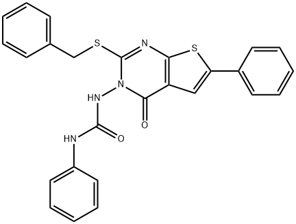 N-(2-(benzylsulfanyl)-4-oxo-6-phenylthieno[2,3-d]pyrimidin-3(4H)-yl)-N'-phenylurea Structure