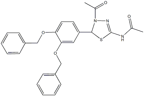 N-{4-acetyl-5-[3,4-bis(benzyloxy)phenyl]-4,5-dihydro-1,3,4-thiadiazol-2-yl}acetamide Struktur