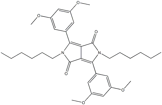 3,6-bis(3,5-dimethoxyphenyl)-2,5-dihexyl-2,5-dihydropyrrolo[3,4-c]pyrrole-1,4-dione 化学構造式