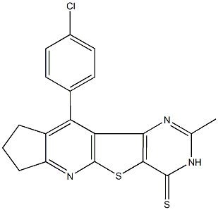 10-(4-chlorophenyl)-2-methyl-8,9-dihydro-3H-cyclopenta[5',6']pyrido[3',2':4,5]thieno[3,2-d]pyrimidine-4(7H)-thione,667886-62-6,结构式