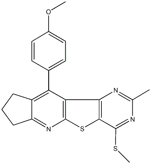 methyl 4-[2-methyl-4-(methylsulfanyl)-8,9-dihydro-7H-cyclopenta[5',6']pyrido[3',2':4,5]thieno[3,2-d]pyrimidin-10-yl]phenyl ether 化学構造式