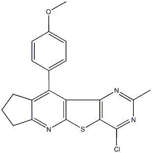 4-(4-chloro-2-methyl-8,9-dihydro-7H-cyclopenta[5',6']pyrido[3',2':4,5]thieno[3,2-d]pyrimidin-10-yl)phenyl methyl ether,667886-68-2,结构式