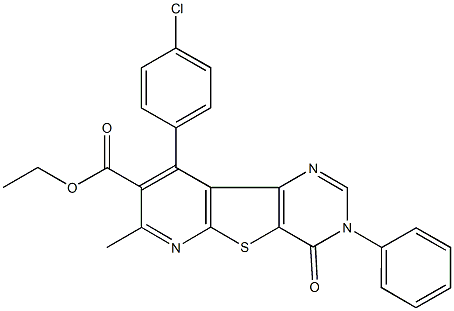 ethyl 9-(4-chlorophenyl)-7-methyl-4-oxo-3-phenyl-3,4-dihydropyrido[3',2':4,5]thieno[3,2-d]pyrimidine-8-carboxylate,667886-82-0,结构式