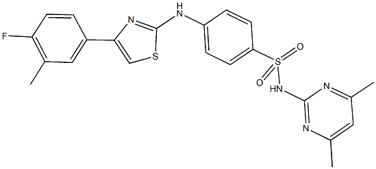 N-(4,6-dimethylpyrimidin-2-yl)-4-{[4-(4-fluoro-3-methylphenyl)-1,3-thiazol-2-yl]amino}benzenesulfonamide 结构式