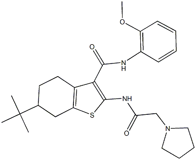 6-tert-butyl-N-(2-methoxyphenyl)-2-[(pyrrolidin-1-ylacetyl)amino]-4,5,6,7-tetrahydro-1-benzothiophene-3-carboxamide 化学構造式
