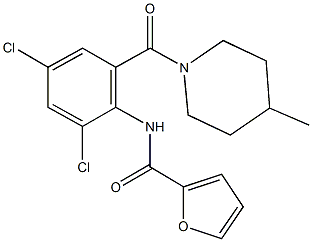 N-{2,4-dichloro-6-[(4-methyl-1-piperidinyl)carbonyl]phenyl}-2-furamide 结构式