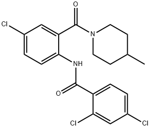 2,4-dichloro-N-{4-chloro-2-[(4-methyl-1-piperidinyl)carbonyl]phenyl}benzamide 化学構造式