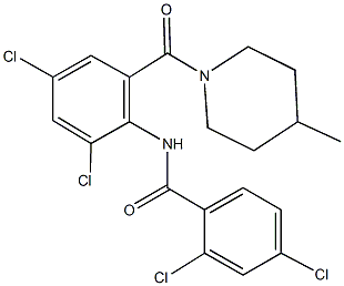 2,4-dichloro-N-{2,4-dichloro-6-[(4-methyl-1-piperidinyl)carbonyl]phenyl}benzamide Struktur