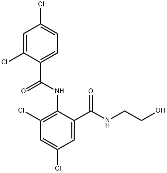 3,5-dichloro-2-[(2,4-dichlorobenzoyl)amino]-N-(2-hydroxyethyl)benzamide 化学構造式