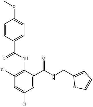 3,5-dichloro-N-(2-furylmethyl)-2-[(4-methoxybenzoyl)amino]benzamide Struktur