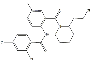 2,4-dichloro-N-(2-{[2-(2-hydroxyethyl)-1-piperidinyl]carbonyl}-4-iodophenyl)benzamide Struktur