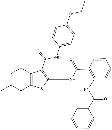 2-{[2-(benzoylamino)benzoyl]amino}-N-(4-ethoxyphenyl)-6-methyl-4,5,6,7-tetrahydro-1-benzothiophene-3-carboxamide 化学構造式