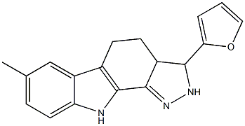 3-(2-furyl)-7-methyl-2,3,3a,4,5,10-hexahydropyrazolo[3,4-a]carbazole 化学構造式