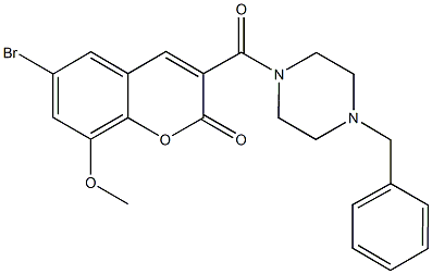 3-[(4-benzyl-1-piperazinyl)carbonyl]-6-bromo-8-methoxy-2H-chromen-2-one Struktur