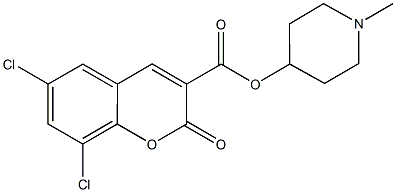 1-methyl-4-piperidinyl 6,8-dichloro-2-oxo-2H-chromene-3-carboxylate Struktur