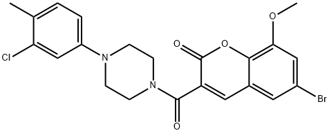 6-bromo-3-{[4-(3-chloro-4-methylphenyl)piperazin-1-yl]carbonyl}-8-methoxy-2H-chromen-2-one 结构式