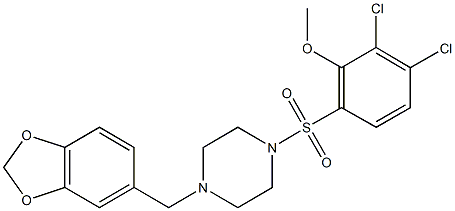 6-{[4-(1,3-benzodioxol-5-ylmethyl)-1-piperazinyl]sulfonyl}-2,3-dichlorophenyl methyl ether|