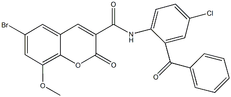 N-(2-benzoyl-4-chlorophenyl)-6-bromo-8-methoxy-2-oxo-2H-chromene-3-carboxamide Struktur