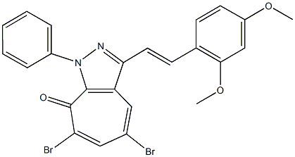 5,7-dibromo-3-[2-(2,4-dimethoxyphenyl)vinyl]-1-phenylcyclohepta[c]pyrazol-8(1H)-one Structure