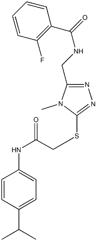 2-fluoro-N-[(5-{[2-(4-isopropylanilino)-2-oxoethyl]sulfanyl}-4-methyl-4H-1,2,4-triazol-3-yl)methyl]benzamide Struktur