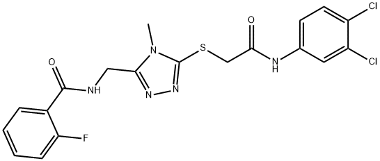 N-[(5-{[2-(3,4-dichloroanilino)-2-oxoethyl]sulfanyl}-4-methyl-4H-1,2,4-triazol-3-yl)methyl]-2-fluorobenzamide 结构式