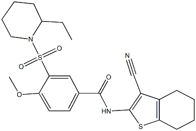 N-(3-cyano-4,5,6,7-tetrahydro-1-benzothien-2-yl)-3-[(2-ethyl-1-piperidinyl)sulfonyl]-4-methoxybenzamide 化学構造式