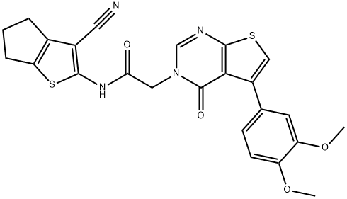 N-(3-cyano-5,6-dihydro-4H-cyclopenta[b]thien-2-yl)-2-(5-(3,4-dimethoxyphenyl)-4-oxothieno[2,3-d]pyrimidin-3(4H)-yl)acetamide Struktur