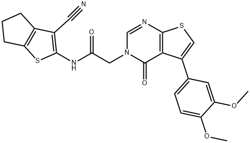 N-(3-cyano-5,6-dihydro-4H-cyclopenta[b]thien-2-yl)-2-(5-(3,4-dimethoxyphenyl)-4-oxothieno[2,3-d]pyrimidin-3(4H)-yl)acetamide 化学構造式