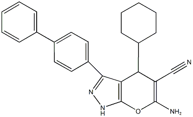 6-amino-3-[1,1'-biphenyl]-4-yl-4-cyclohexyl-1,4-dihydropyrano[2,3-c]pyrazole-5-carbonitrile Structure