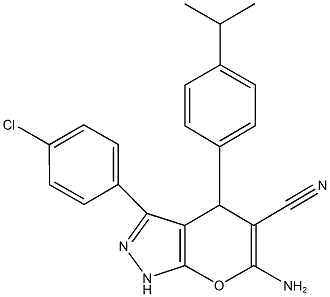 6-amino-3-(4-chlorophenyl)-4-(4-isopropylphenyl)-1,4-dihydropyrano[2,3-c]pyrazole-5-carbonitrile Structure