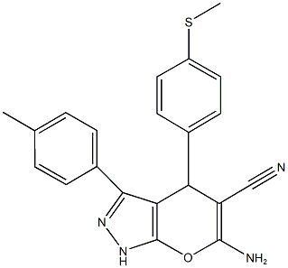 6-amino-3-(4-methylphenyl)-4-[4-(methylsulfanyl)phenyl]-1,4-dihydropyrano[2,3-c]pyrazole-5-carbonitrile 结构式