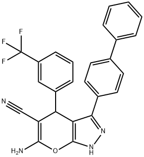 6-amino-3-[1,1'-biphenyl]-4-yl-4-[3-(trifluoromethyl)phenyl]-1,4-dihydropyrano[2,3-c]pyrazole-5-carbonitrile,667904-17-8,结构式