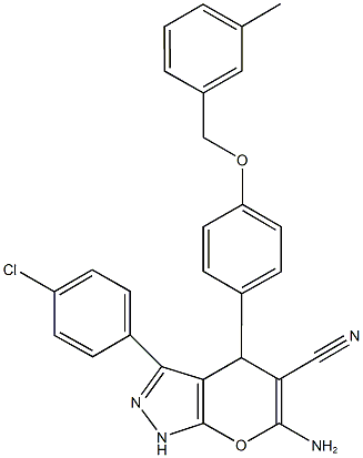6-amino-3-(4-chlorophenyl)-4-{4-[(3-methylbenzyl)oxy]phenyl}-1,4-dihydropyrano[2,3-c]pyrazole-5-carbonitrile Structure