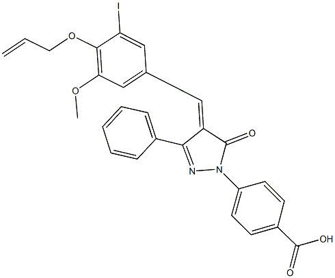 4-{4-[4-(allyloxy)-3-iodo-5-methoxybenzylidene]-5-oxo-3-phenyl-4,5-dihydro-1H-pyrazol-1-yl}benzoic acid Struktur