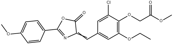 methyl {2-chloro-6-ethoxy-4-[(2-(4-methoxyphenyl)-5-oxo-1,3-oxazol-4(5H)-ylidene)methyl]phenoxy}acetate Struktur
