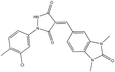 1-(3-chloro-4-methylphenyl)-4-[(1,3-dimethyl-2-oxo-2,3-dihydro-1H-benzimidazol-5-yl)methylene]-3,5-pyrazolidinedione,667906-81-2,结构式