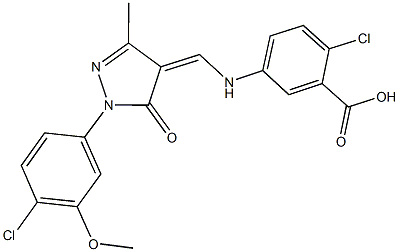 2-chloro-5-({[1-(4-chloro-3-methoxyphenyl)-3-methyl-5-oxo-1,5-dihydro-4H-pyrazol-4-ylidene]methyl}amino)benzoic acid,667907-13-3,结构式