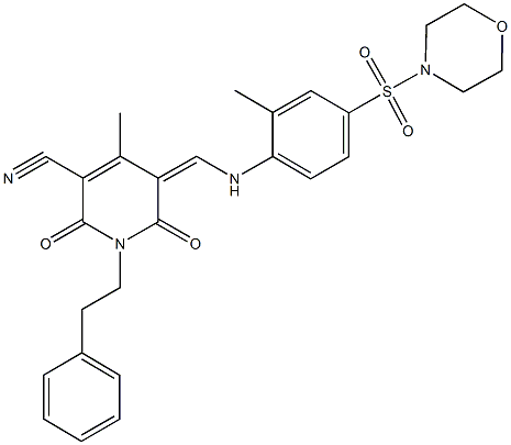 4-methyl-5-{[2-methyl-4-(4-morpholinylsulfonyl)anilino]methylene}-2,6-dioxo-1-(2-phenylethyl)-1,2,5,6-tetrahydro-3-pyridinecarbonitrile Structure