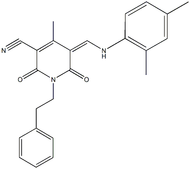 5-[(2,4-dimethylanilino)methylene]-4-methyl-2,6-dioxo-1-(2-phenylethyl)-1,2,5,6-tetrahydro-3-pyridinecarbonitrile Structure