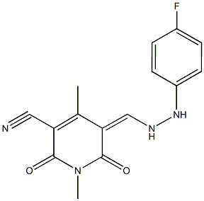 5-{[2-(4-fluorophenyl)hydrazino]methylene}-1,4-dimethyl-2,6-dioxo-1,2,5,6-tetrahydro-3-pyridinecarbonitrile 化学構造式