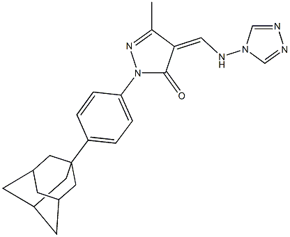 2-[4-(1-adamantyl)phenyl]-5-methyl-4-[(4H-1,2,4-triazol-4-ylamino)methylene]-2,4-dihydro-3H-pyrazol-3-one 结构式