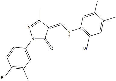 4-[(2-bromo-4,5-dimethylanilino)methylene]-2-(4-bromo-3-methylphenyl)-5-methyl-2,4-dihydro-3H-pyrazol-3-one,667907-52-0,结构式