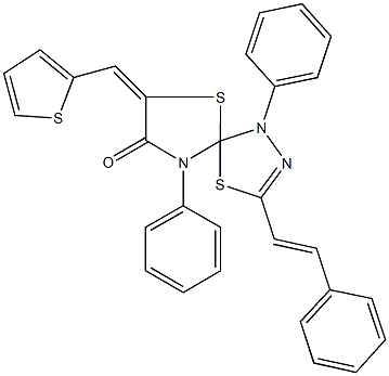 1,9-diphenyl-3-(2-phenylvinyl)-7-(thien-2-ylmethylene)-4,6-dithia-1,2,9-triazaspiro[4.4]non-2-en-8-one|