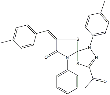 3-acetyl-7-(4-methylbenzylidene)-1-(4-methylphenyl)-9-phenyl-4,6-dithia-1,2,9-triazaspiro[4.4]non-2-en-8-one|