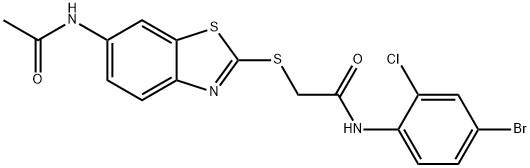 2-{[6-(acetylamino)-1,3-benzothiazol-2-yl]sulfanyl}-N-(4-bromo-2-chlorophenyl)acetamide Structure