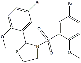 2-(5-bromo-2-methoxyphenyl)-3-[(5-bromo-2-methoxyphenyl)sulfonyl]-1,3-thiazolidine 结构式