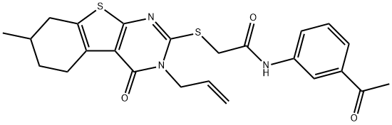 N-(3-acetylphenyl)-2-[(3-allyl-7-methyl-4-oxo-3,4,5,6,7,8-hexahydro[1]benzothieno[2,3-d]pyrimidin-2-yl)sulfanyl]acetamide,667912-97-2,结构式