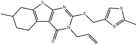 3-allyl-7-methyl-2-{[(2-methyl-1,3-thiazol-4-yl)methyl]sulfanyl}-5,6,7,8-tetrahydro[1]benzothieno[2,3-d]pyrimidin-4(3H)-one,667912-98-3,结构式